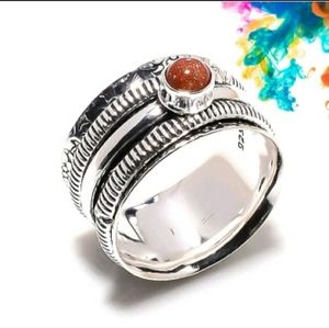 New Sunstone 925 Silver Spinner Meditation Ring.
